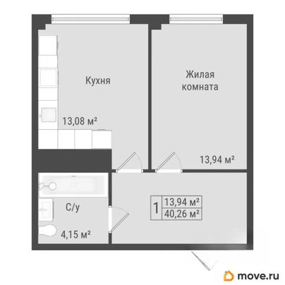 1-комн. квартира, 40.26 м&sup2;