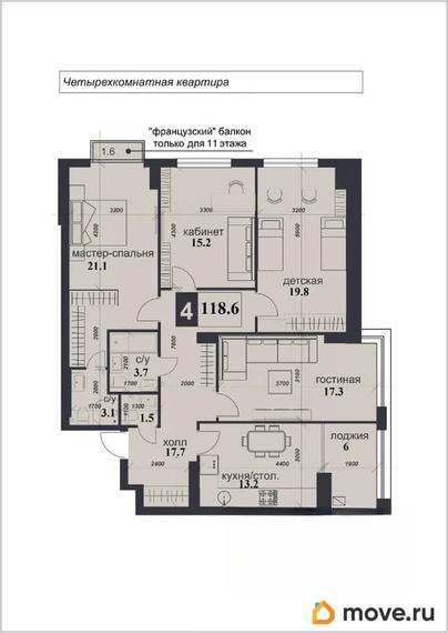 4-комн. квартира, 118.6 м&sup2;