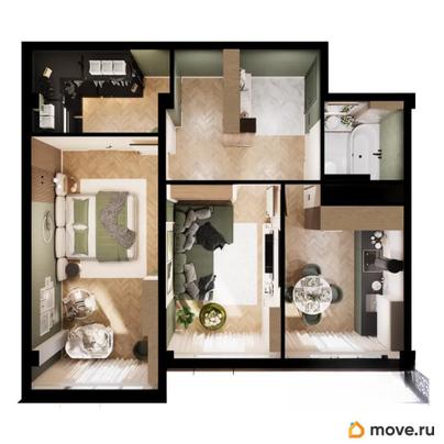 2-комн. квартира, 68.29 м&sup2;