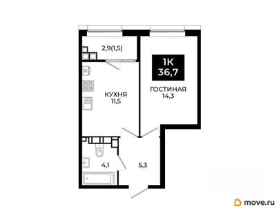 1-комн. квартира, 36.7 м&sup2;