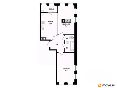 2-комн. квартира, 59.5 м&sup2;