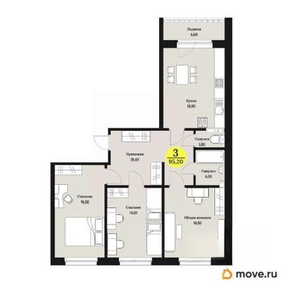 3-комн. квартира, 95.2 м&sup2;