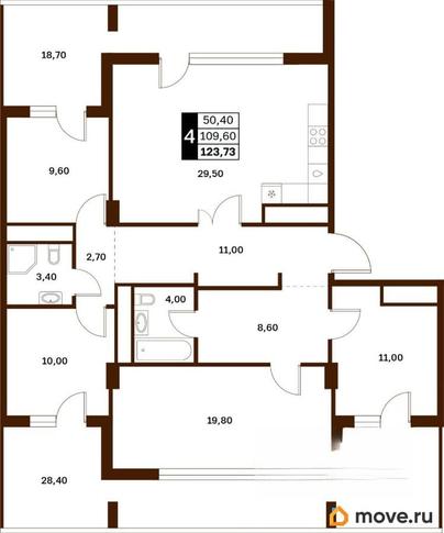 4-комн. квартира, 123.73 м&sup2;