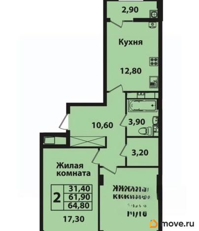 2-комн. квартира, 62.4 м&sup2;