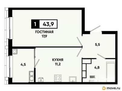 1-комн. квартира, 43.9 м&sup2;