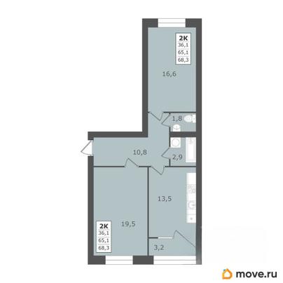 2-комн. квартира, 68.3 м&sup2;
