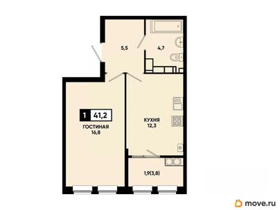 1-комн. квартира, 41.2 м&sup2;