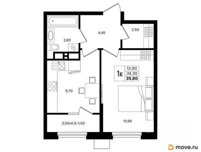 1-комн. квартира, 35.8 м&sup2;