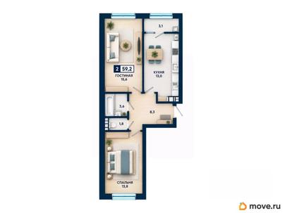 2-комн. квартира, 59.2 м&sup2;