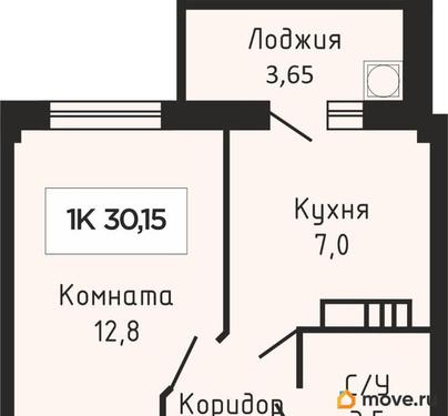 1-комн. квартира, 30.15 м&sup2;