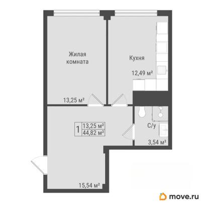 1-комн. квартира, 44.82 м&sup2;
