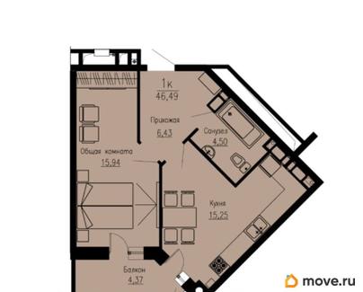 1-комн. квартира, 46.49 м&sup2;
