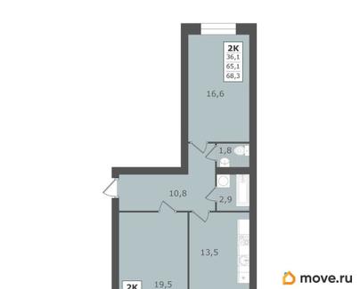 2-комн. квартира, 68.3 м&sup2;