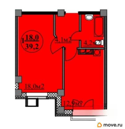 1-комн. квартира, 39.2 м&sup2;