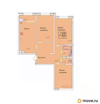 3-комн. квартира, 90.2 м&sup2;