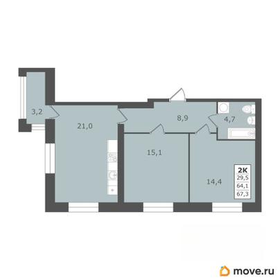 2-комн. квартира, 67.3 м&sup2;