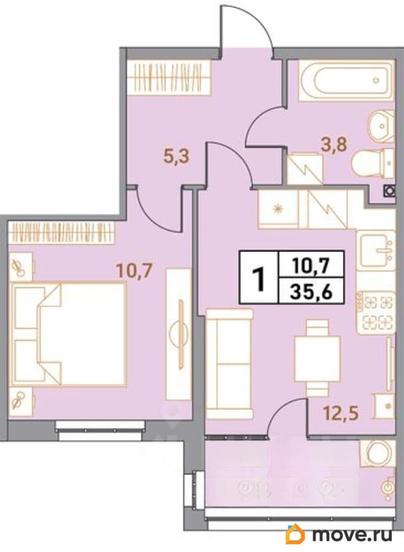 1-комн. квартира, 35.6 м&sup2;