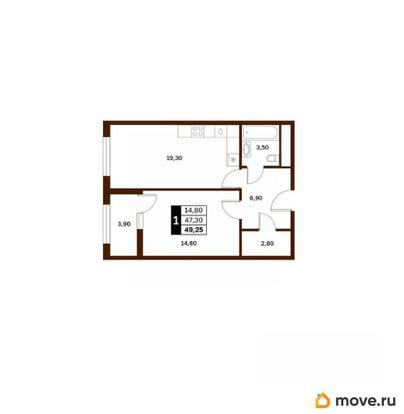 1-комн. квартира, 49.25 м&sup2;