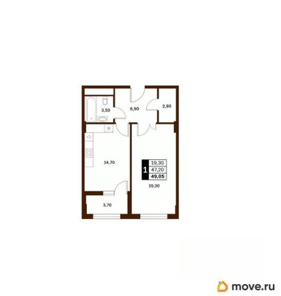 1-комн. квартира, 49.05 м&sup2;