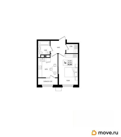 1-комн. квартира, 35.8 м&sup2;