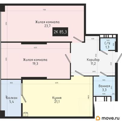 2-комн. квартира, 85.3 м&sup2;