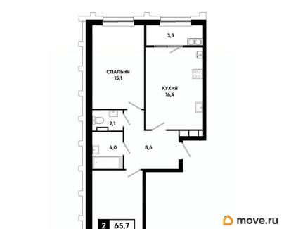 2-комн. квартира, 65.7 м&sup2;