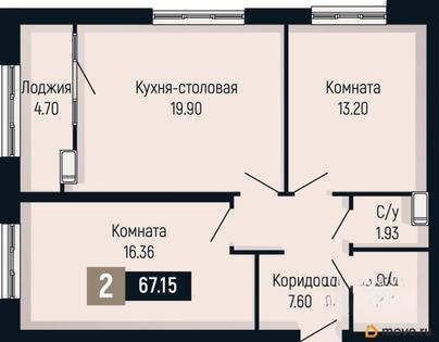 2-комн. квартира, 67.15 м&sup2;