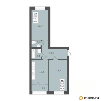 2-комн. квартира, 66.4 м&sup2;