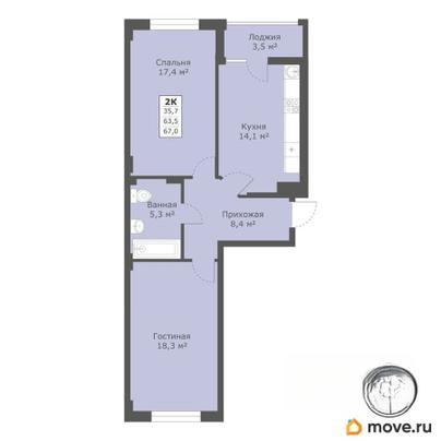2-комн. квартира, 66.7 м&sup2;