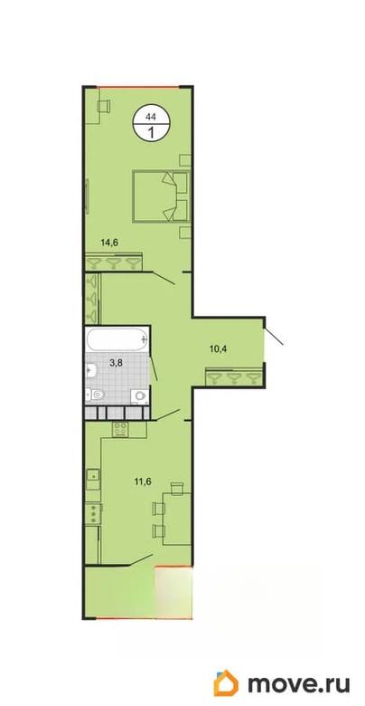 1-комн. квартира, 44.8 м&sup2;