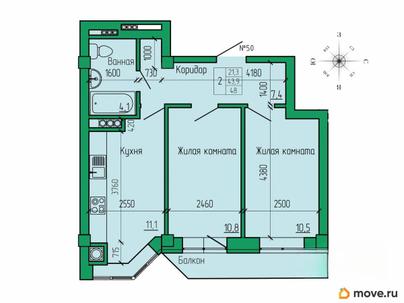 2-комн. квартира, 48 м&sup2;