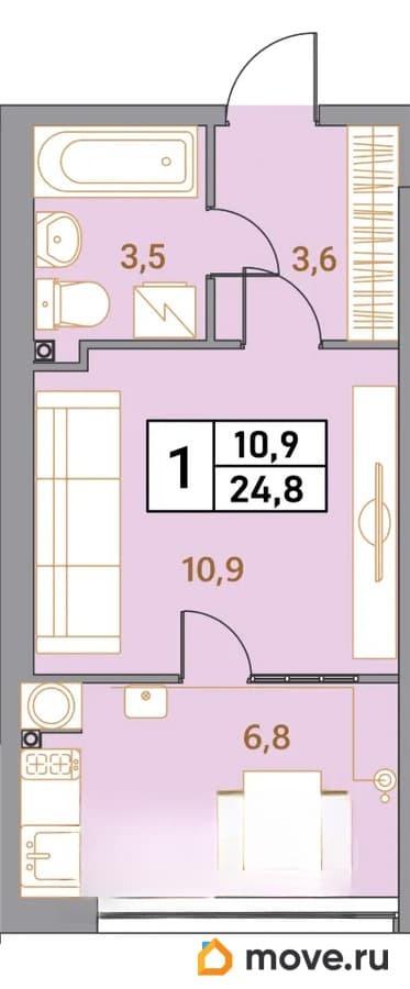 1-комн. квартира, 24.8 м&sup2;
