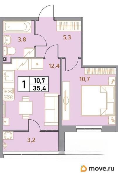 1-комн. квартира, 35.4 м&sup2;