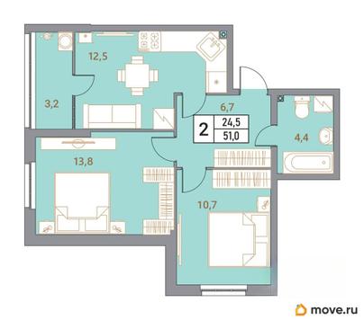 2-комн. квартира, 51 м&sup2;