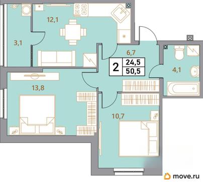 2-комн. квартира, 50.5 м&sup2;