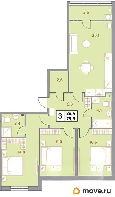 4-комн. квартира, 79.5 м&sup2;