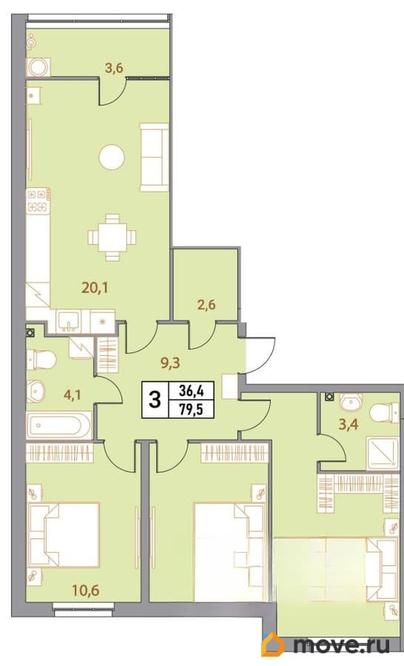4-комн. квартира, 79.5 м&sup2;