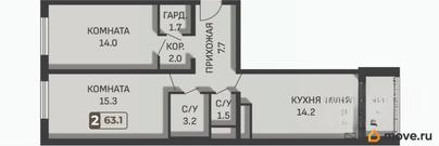 2-комн. квартира, 63.1 м&sup2;