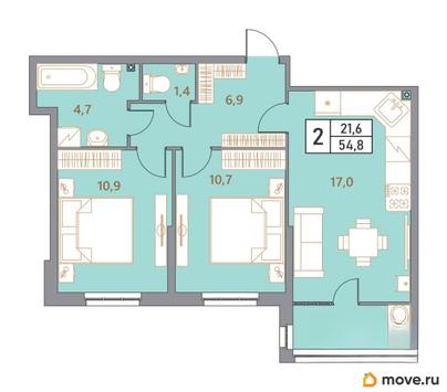 3-комн. квартира, 54.8 м&sup2;