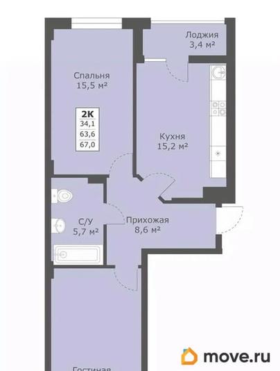 2-комн. квартира, 66.7 м&sup2;