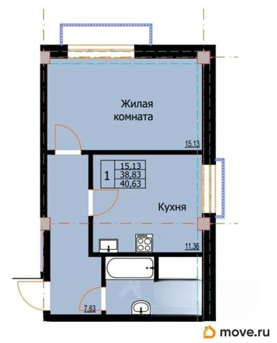 1-комн. квартира, 40.63 м&sup2;