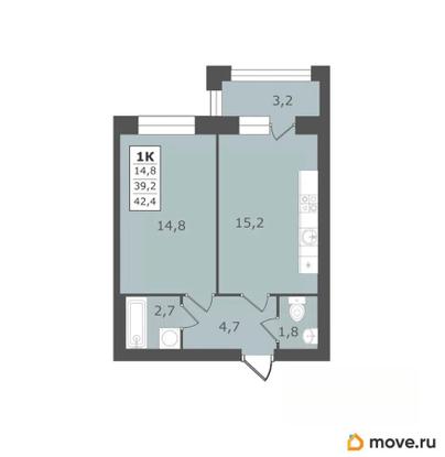 1-комн. квартира, 42.4 м&sup2;