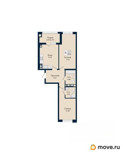 2-комн. квартира, 67.94 м&sup2;