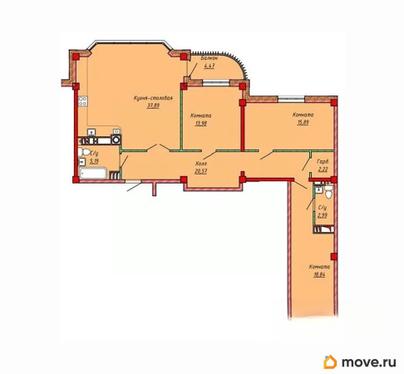 3-комн. квартира, 118.22 м&sup2;
