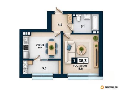 1-комн. квартира, 38.3 м&sup2;