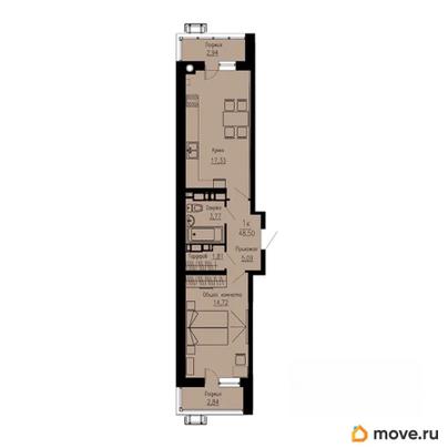 1-комн. квартира, 48.5 м&sup2;