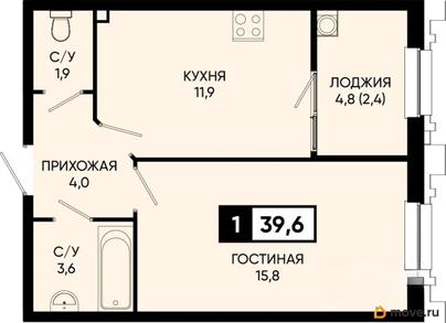 1-комн. квартира, 39.6 м&sup2;
