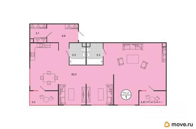 1-комн. квартира, 109.26 м&sup2;