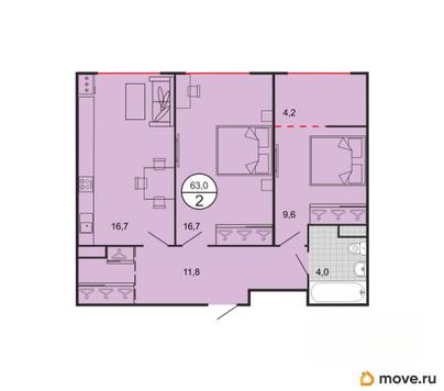2-комн. квартира, 63 м&sup2;