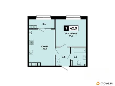 1-комн. квартира, 42 м&sup2;